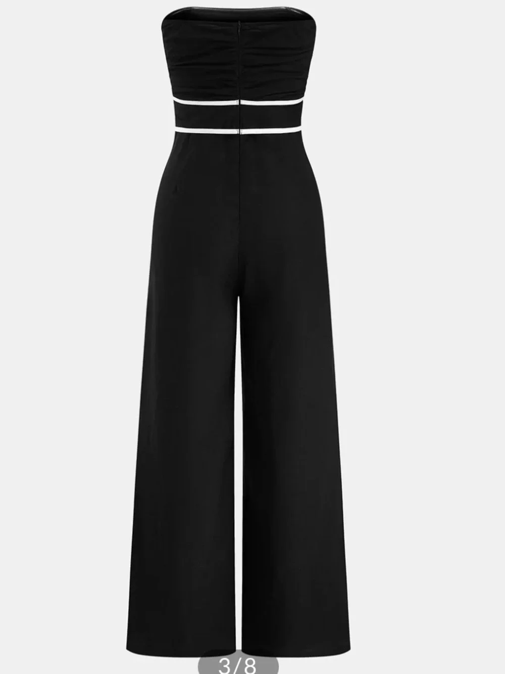 Commense Linen Blend  Strapless tie waist wide leg Jumpsuit
